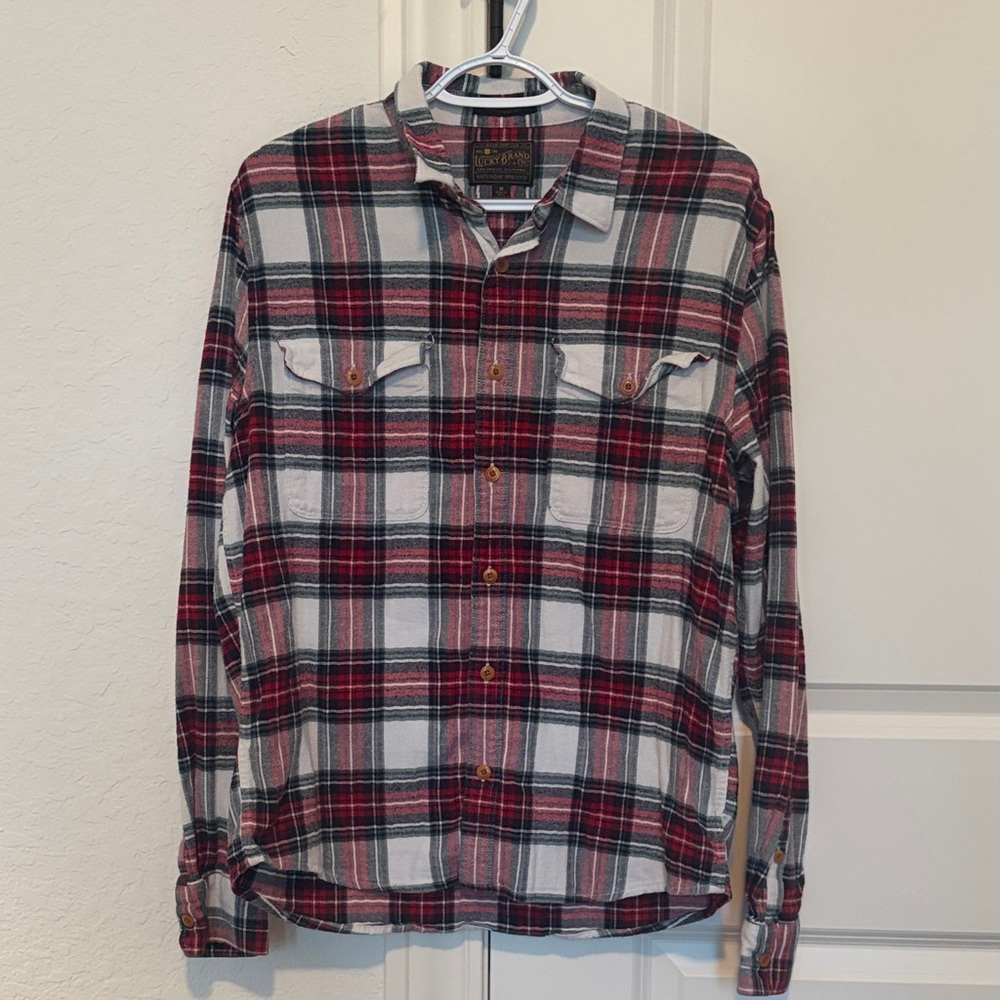 Men’s Lucky Brand Red and Black Plaid Button Down Shirt